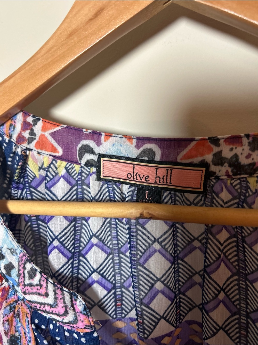 Vibrant Multicolor Printed Boho Tunic Top - Pink & Navy, Anthropologie brand - Picture 4 of 7